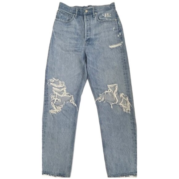 AGOLDE High-Rise Distressed Straight Leg Jeans 26 Light Wash Designer Denim - Picture 1 of 15